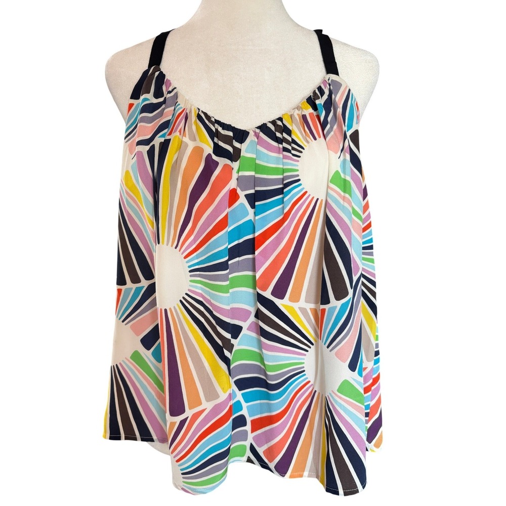 Trina Turk Tank Top Size Large‎ Multicolor Geo Sunburst 100% Silk Camisole Flowy